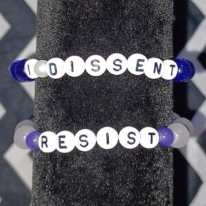 Blue and White "Resist" And "I Dissent" Beaded Bracelets Set